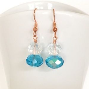 Diamond & Aqua Blue Crystal & Copper Earrings